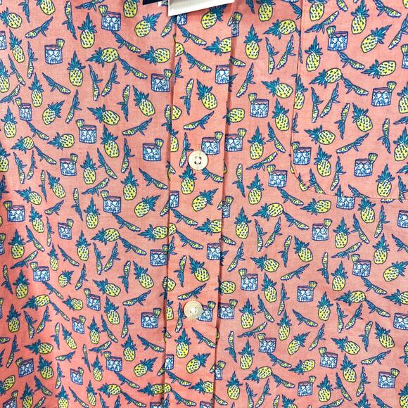 Vineyard Vines Pineapple Cape Cocktails Shirt Medium S/S Coral Pink Yellow NEW! - Picture 9 of 12